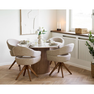 Stół okrągły z ceramicznym blatem na ryflowanej jednej nodze Athens 120cm ceramika / brąz House Nordic