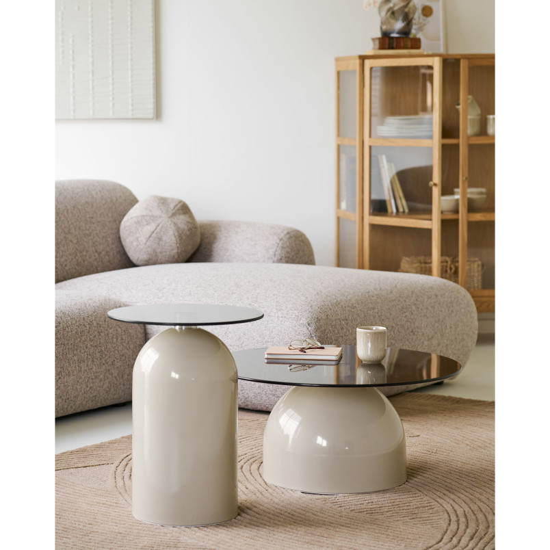 Stolik boczny szklany Ravello 40cm szare szkło / beż House Nordic