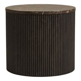 Stolik okrągły na ryflowanej podstawie Rota 45cm imitacja marmuru / ciemny brąz House Nordic