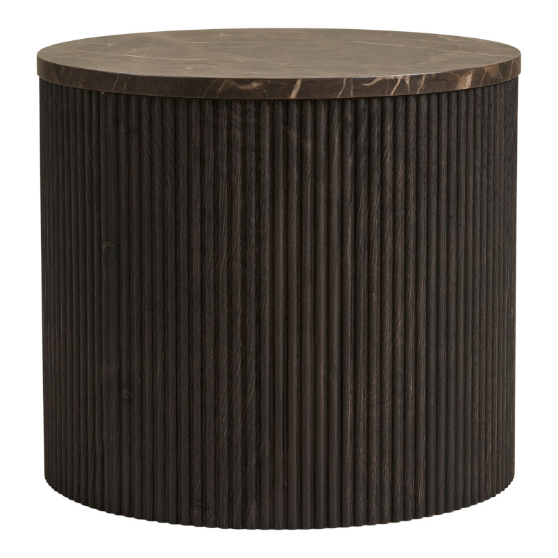 Stolik okrągły na ryflowanej podstawie Rota 45cm imitacja marmuru / ciemny brąz House Nordic