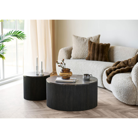 Stolik okrągły na ryflowanej podstawie Rota 45cm imitacja marmuru / ciemny brąz House Nordic