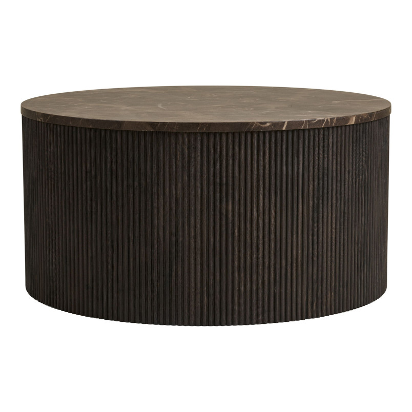 Stolik okrągły na ryflowanej podstawie Rota 80cm imitacja marmuru / ciemny brąz House Nordic