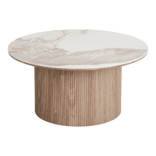 Stolik okrągły z ceramicznym blatem na ryflowanej nodze Athens 80cm ceramika / brąz House Nordic