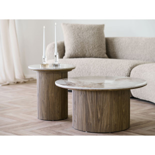 Stolik okrągły z ceramicznym blatem na ryflowanej nodze Athens 80cm ceramika / brąz House Nordic