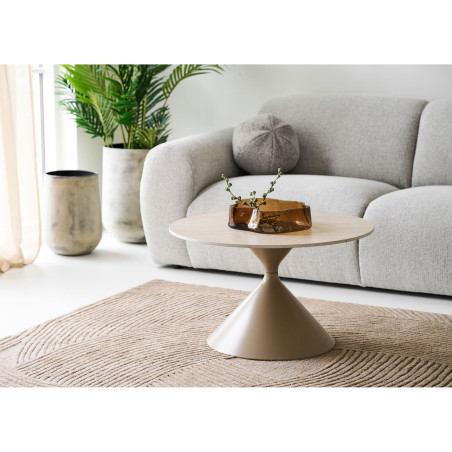 Stolik okrągły ceramiczny na jednej nodze - klepsydra Annecy 70cm trawertyn / piaskowy House Nordic
