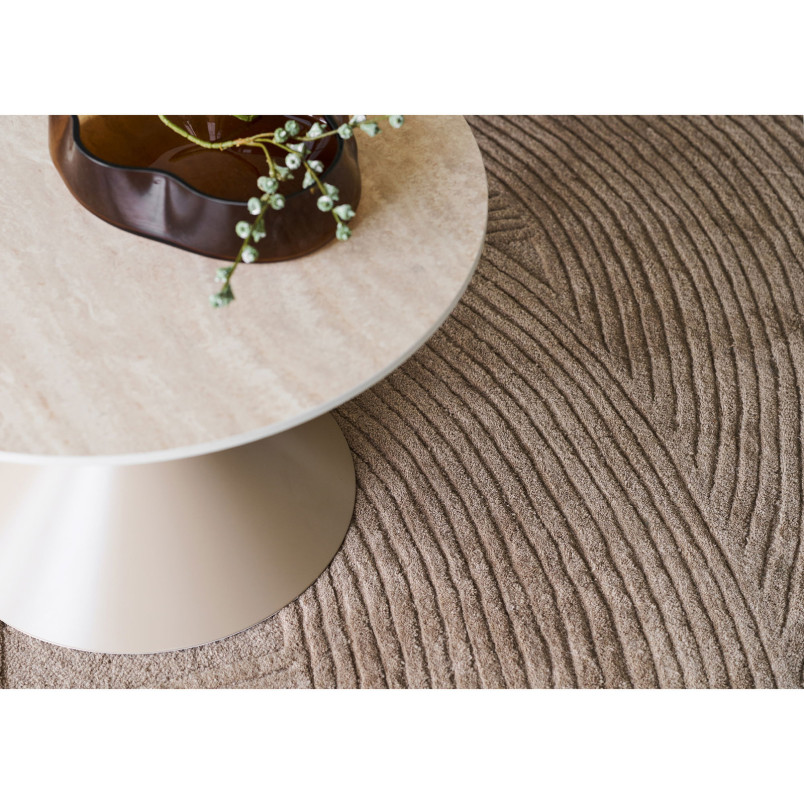 Stolik okrągły ceramiczny na jednej nodze - klepsydra Annecy 70cm trawertyn / piaskowy House Nordic