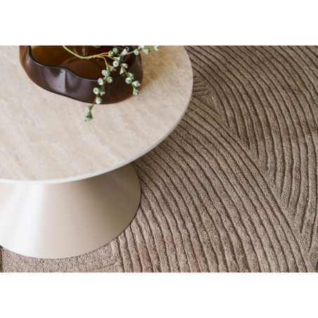Stolik okrągły ceramiczny na jednej nodze - klepsydra Annecy 70cm trawertyn / piaskowy House Nordic