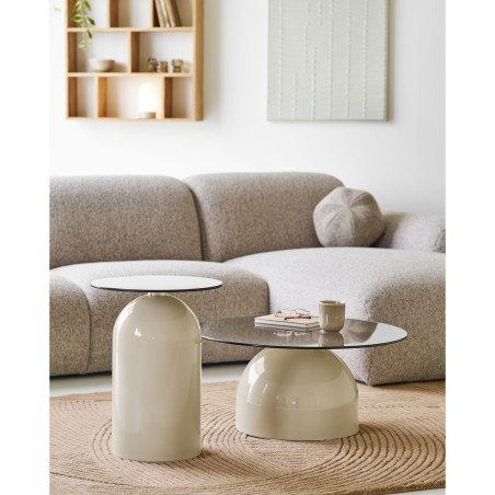 Stolik kawowy szklany Ravello 70cm szare szkło / beż House Nordic