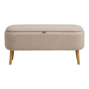Ławka tapicerowana na nóżkach z pojemnikiem Harlow 95x37cm beż / drewno House Nordic