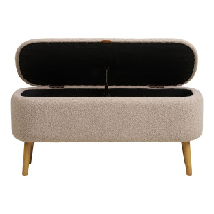 Ławka tapicerowana na nóżkach z pojemnikiem Harlow 95x37cm beż / drewno House Nordic