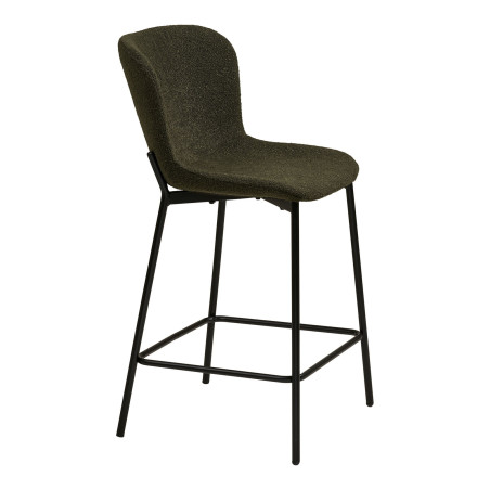 Krzesło barowe tapicerowane tkanina boucle Maceda 65cm ciemny zielony / czarny House Nordic