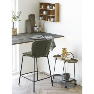 Krzesło barowe tapicerowane tkanina boucle Maceda 65cm ciemny zielony / czarny House Nordic