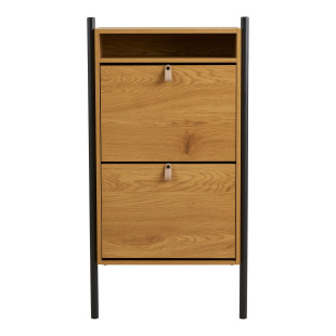 Szafka na buty dwukomorowa do przedpokoju Barco 118cm szary / drewno House Nordic