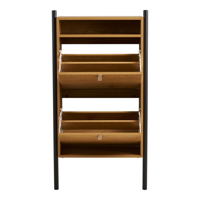 Szafka na buty dwukomorowa do przedpokoju Barco 118cm szary / drewno House Nordic