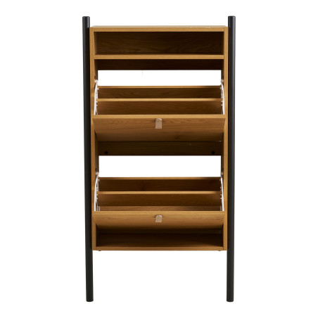 Szafka na buty dwukomorowa do przedpokoju Barco 118cm szary / drewno House Nordic
