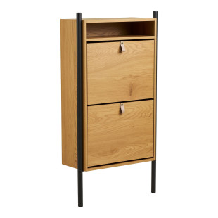 Szafka na buty dwukomorowa do przedpokoju Barco 118cm szary / drewno House Nordic