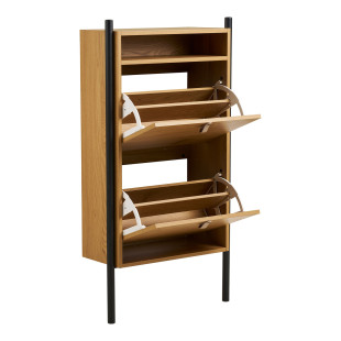 Szafka na buty dwukomorowa do przedpokoju Barco 118cm szary / drewno House Nordic