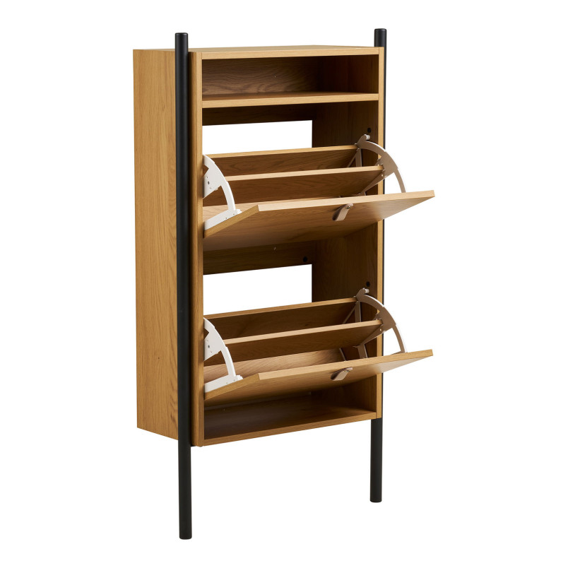 Szafka na buty dwukomorowa do przedpokoju Barco 118cm szary / drewno House Nordic