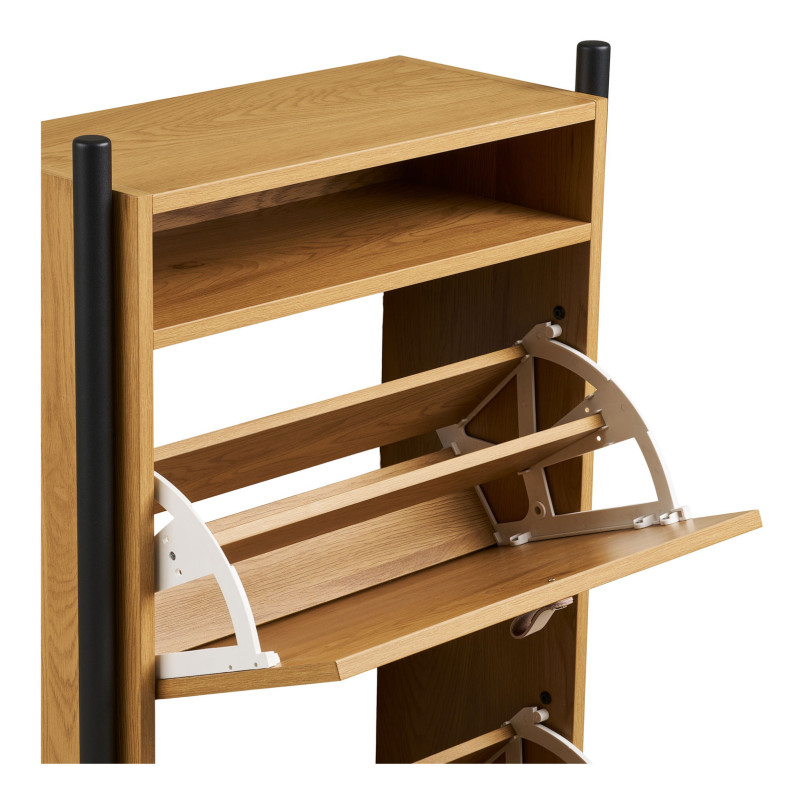Szafka na buty dwukomorowa do przedpokoju Barco 118cm szary / drewno House Nordic