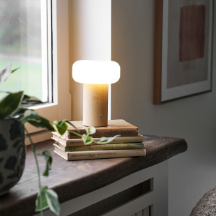 Lampa stołowa akumulatorowa Stafford H18cm drewno / biały House Nordic