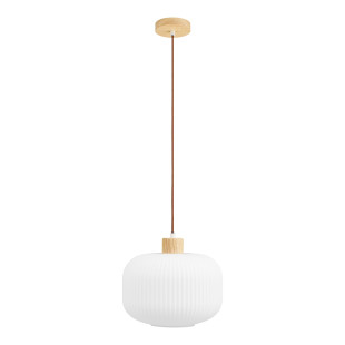 Lampa wisząca szklana ryflowana  Argalo 30cm drewno / opal House Nordic