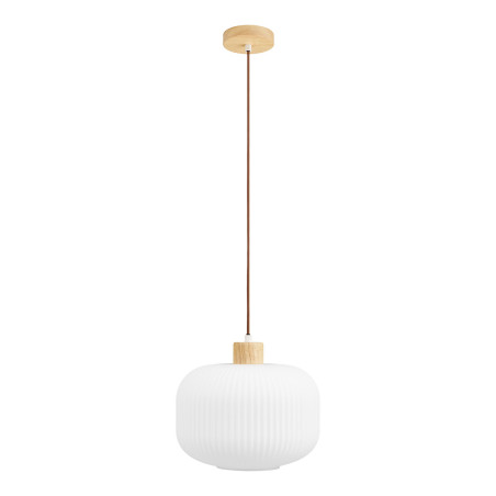 Lampa wisząca szklana ryflowana  Argalo 30cm drewno / opal House Nordic