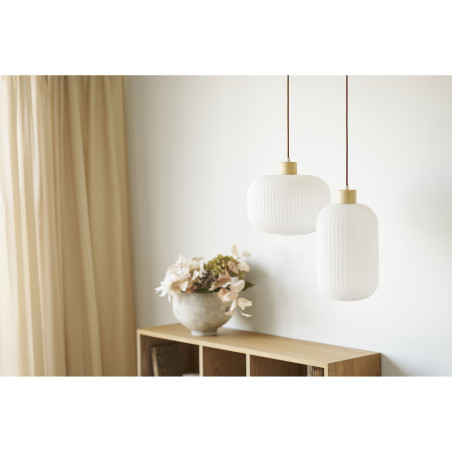 Lampa wisząca szklana ryflowana  Argalo 30cm drewno / opal House Nordic