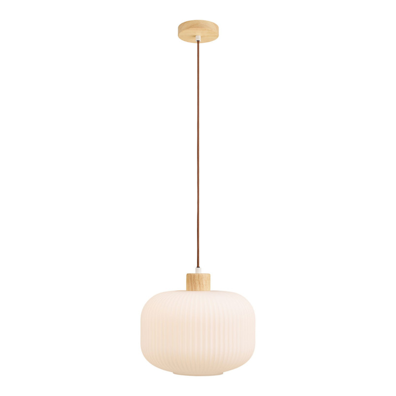 Lampa wisząca szklana ryflowana  Argalo 30cm drewno / opal House Nordic
