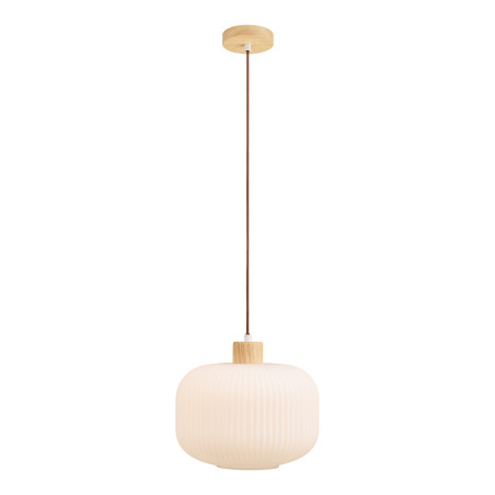Lampa wisząca szklana ryflowana  Argalo 30cm drewno / opal House Nordic