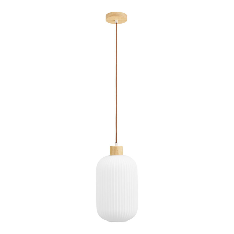 Lampa wisząca szklana ryflowana  Argalo 20cm drewno / opal House Nordic