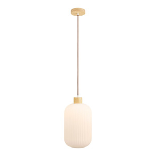 Lampa wisząca szklana ryflowana  Argalo 20cm drewno / opal House Nordic