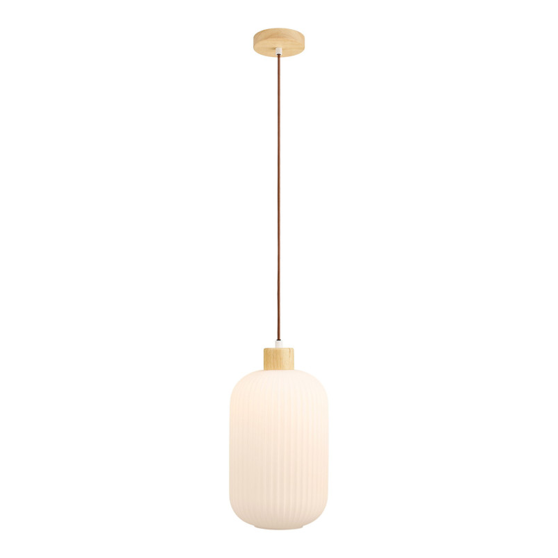 Lampa wisząca szklana ryflowana  Argalo 20cm drewno / opal House Nordic