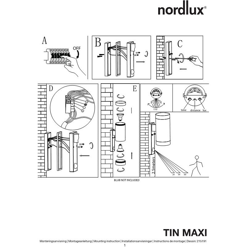 Kinkiet zewnętrzny Nordlux Tin Maxi Sensor - czarny | Oświetlenie