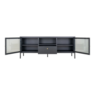 Szafka rtv metalowa ze szklanymi drzwiami i szufladą Dalby 60x160x35cm czarna House Nordic