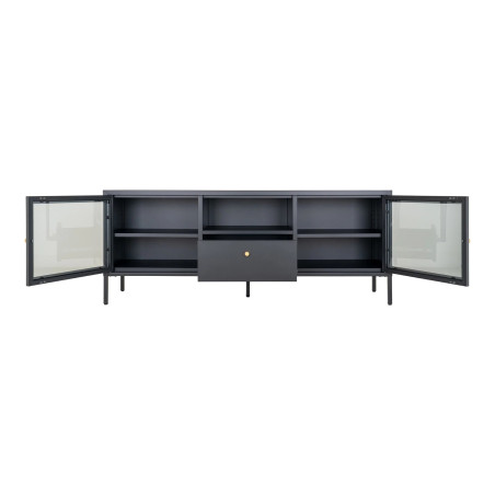 Szafka rtv metalowa ze szklanymi drzwiami i szufladą Dalby 60x160x35cm czarna House Nordic
