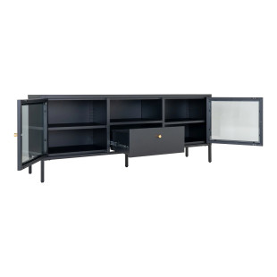 Szafka rtv metalowa ze szklanymi drzwiami i szufladą Dalby 60x160x35cm czarna House Nordic