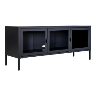 Szafka rtv metalowa ze szklanymi drzwiami Brisbane 55x130x40cm czarna House Nordic