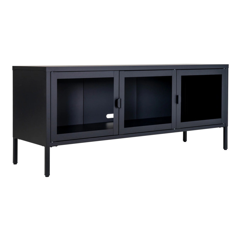 Szafka rtv metalowa ze szklanymi drzwiami Brisbane 55x130x40cm czarna House Nordic