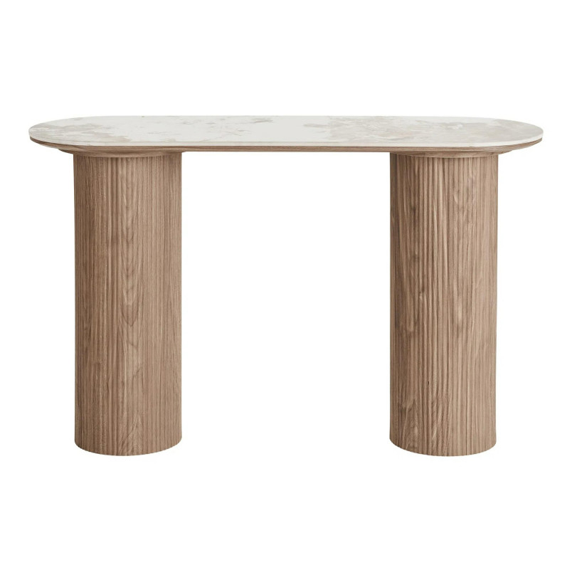 Konsola owalna ceramiczna na ryflowanej podstawie Athens 120cm ceramika / brąz House Nordic