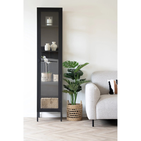 Gablota / witryna metalowa ze szklanymi drzwiami Brisbane 180x40x35cm czarna House Nordic