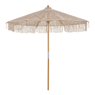 Parasol ogrodowy w stylu boho - pleciony Martos 250cm drewno / beżowy House Nordic