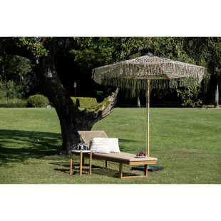 Parasol ogrodowy w stylu boho - pleciony Martos 250cm drewno / beżowy House Nordic