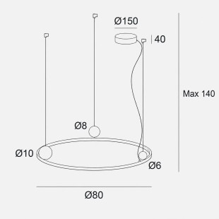 Lampa wisząca ring z kamiennymi kulami Solaris LED 80cm 3000K czarna MaxLight