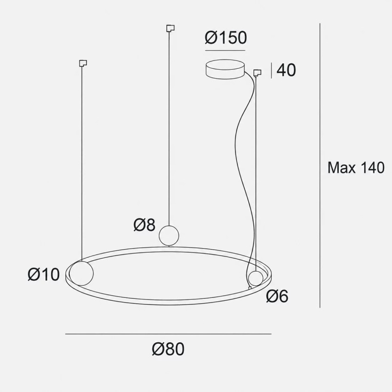 Lampa wisząca ring z kamiennymi kulami Solaris LED 80cm 3000K czarna MaxLight