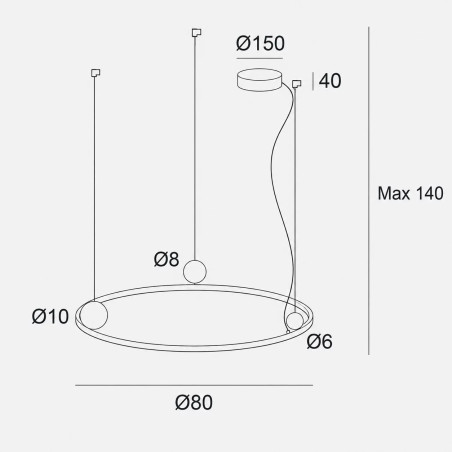 Lampa wisząca ring z kamiennymi kulami Solaris LED 80cm 3000K czarna MaxLight