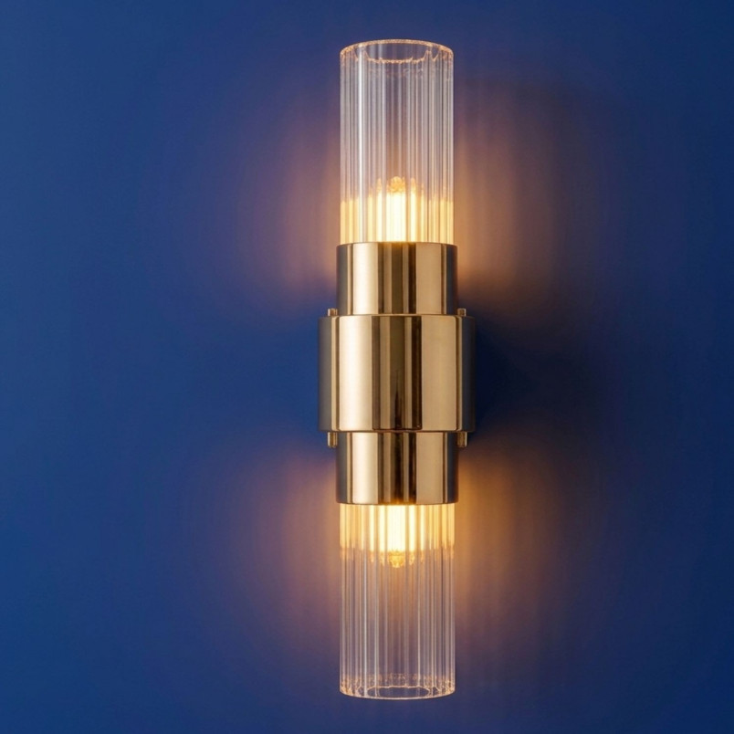 Lampa ścienna GLOW 46 cm - kinkiet złoty połysk, szkło ryflowane
