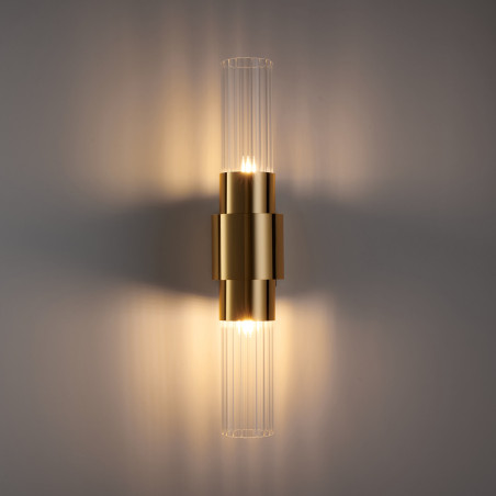Lampa ścienna GLOW 46 cm - kinkiet złoty połysk, szkło ryflowane