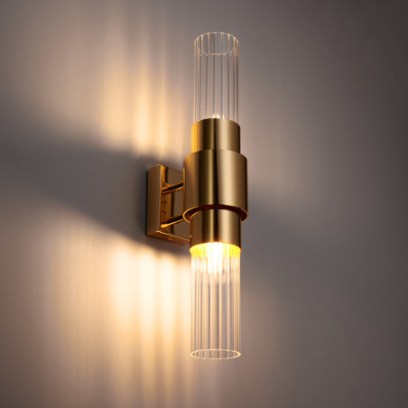 Lampa ścienna GLOW 46 cm - kinkiet złoty połysk, szkło ryflowane