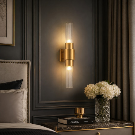 Lampa ścienna GLOW 46 cm - kinkiet złoty szczotkowany, szkło ryflowane