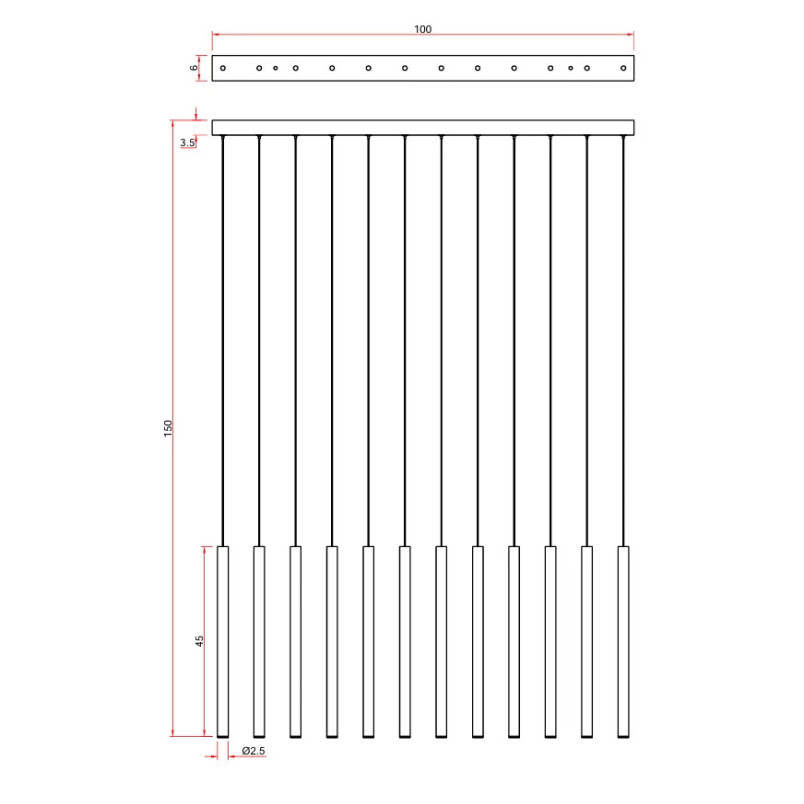 Lampa wiszące tuby na listwie Metalic LED 100cm mulitokolor MaxLight